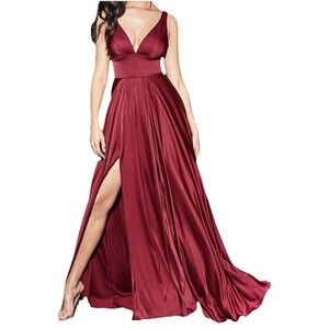 Cindereally Divine 7469 p1 Satin A Line Burgundy Dress, Sz 24‎